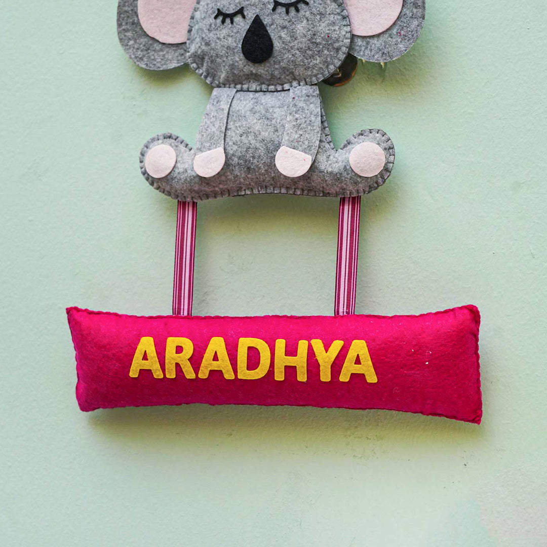 Personalized Handmade Koala Theme Felt Name Plate - Name Personalization Example Hanging View