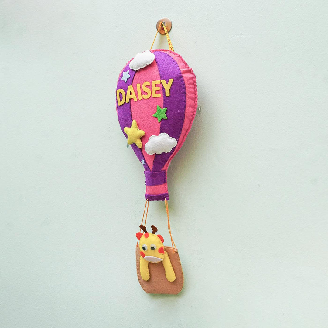 Personalized Handmade Hot Air Ballon Felt Name Plate - Hanging from Wall Hook with Name Personalization