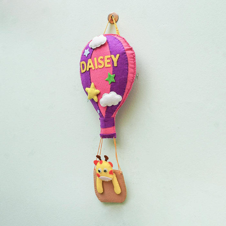 Personalized Handmade Hot Air Ballon Felt Name Plate - Hanging from Wall Hook with Name Personalization