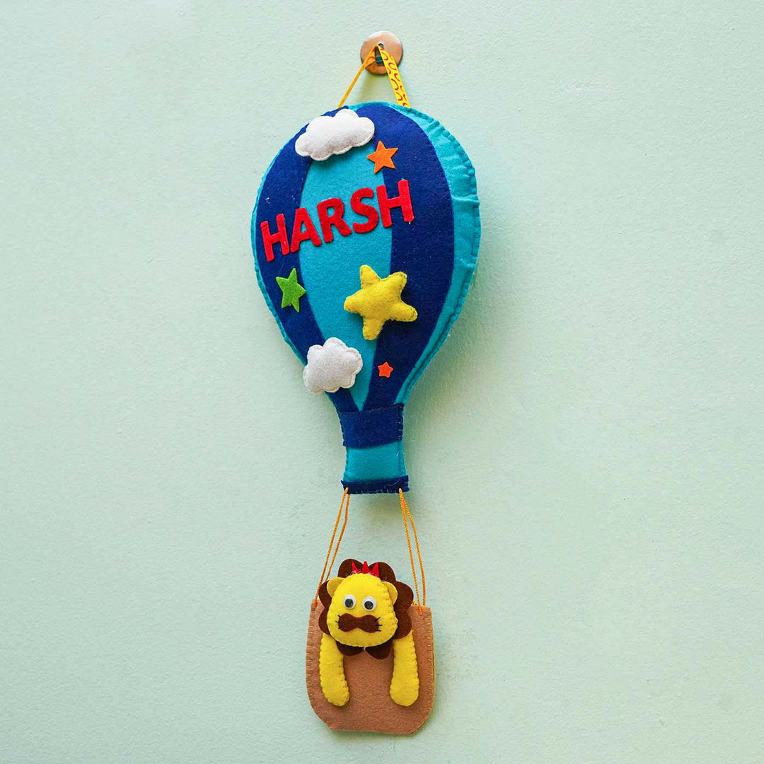 Personalized Handmade Hot Air Ballon Felt Name Plate - Hanging Front View with Name Personalization