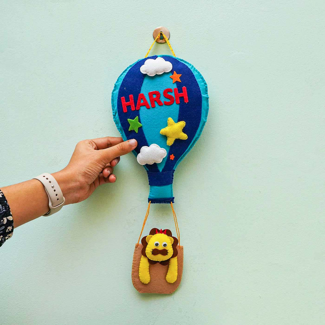 Personalized Handmade Hot Air Ballon Felt Name Plate - Hanging with Hand Interaction
