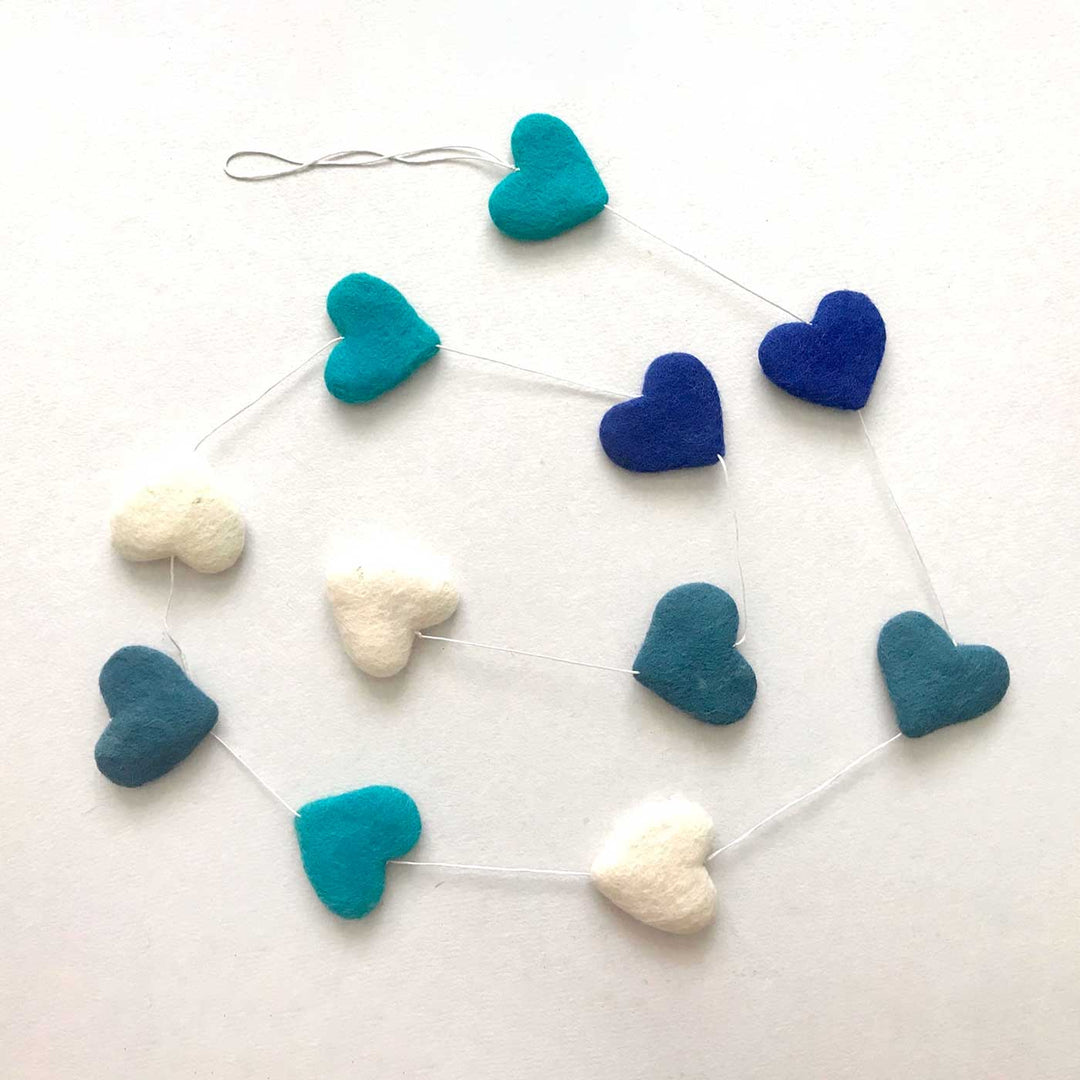 2 Pc | Handmade Blue & White Hearts Felt Garland/Hangings