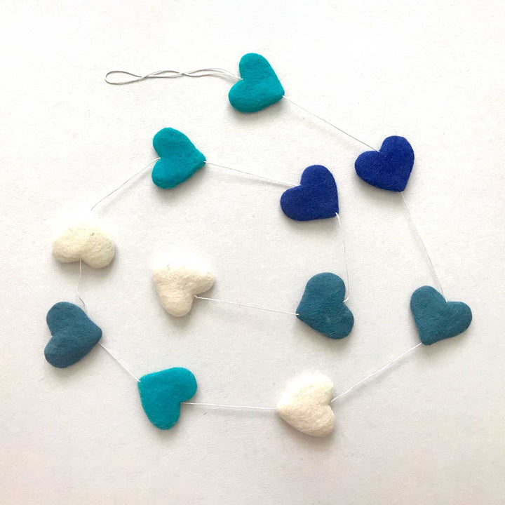 2 Pc | Handmade Blue & White Hearts Felt Garland/Hangings