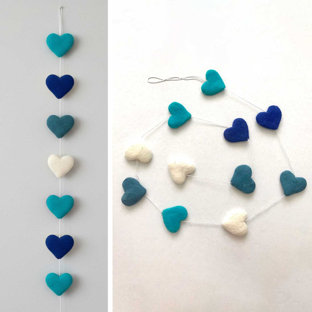 2 Pc | Handmade Blue & White Hearts Felt Garland/Hangings