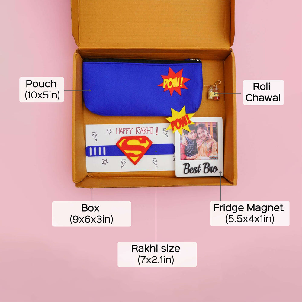 Kids Rakhi Hamper With Pouch And Fridge Magnet 1 - Dimension Chart with Labels