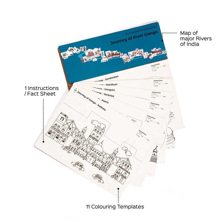 Brahmaputra Rivers of India DIY Kit | 11 Coloring Templates, 1 Map Of India And Instruction Sheet
