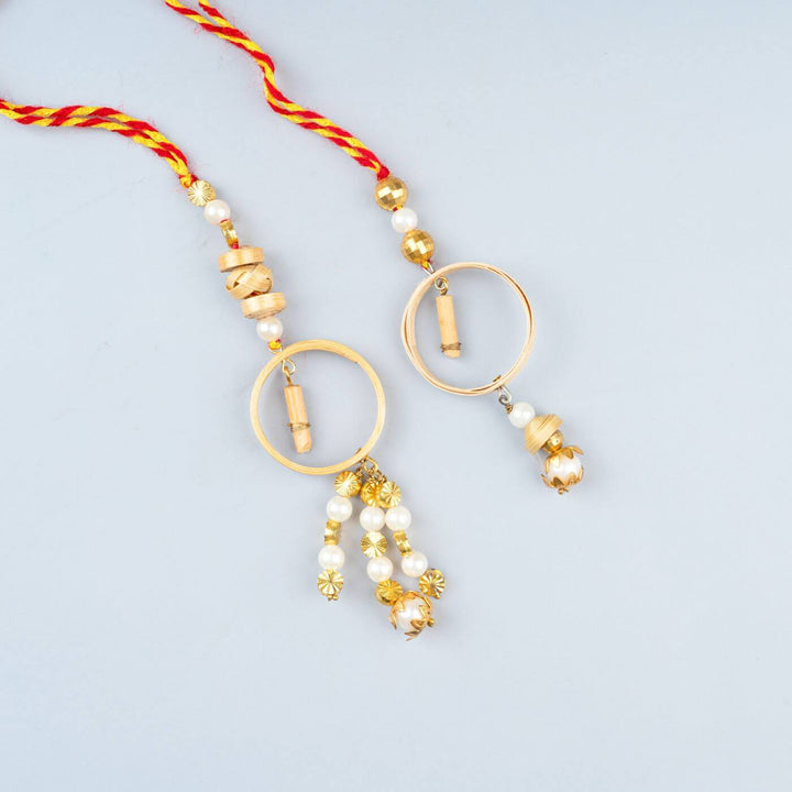 Ecofriendly Bamboo Rakhis For Bhaiya Bhabhi With Roli Chawal 7 - Close-up of Double Circular Rakhis