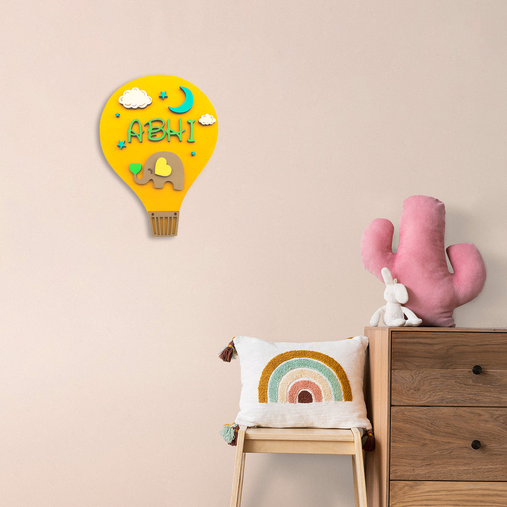 Lil Elephant Theme Kids Name Plate - Mounted on Wall with Name Personalization