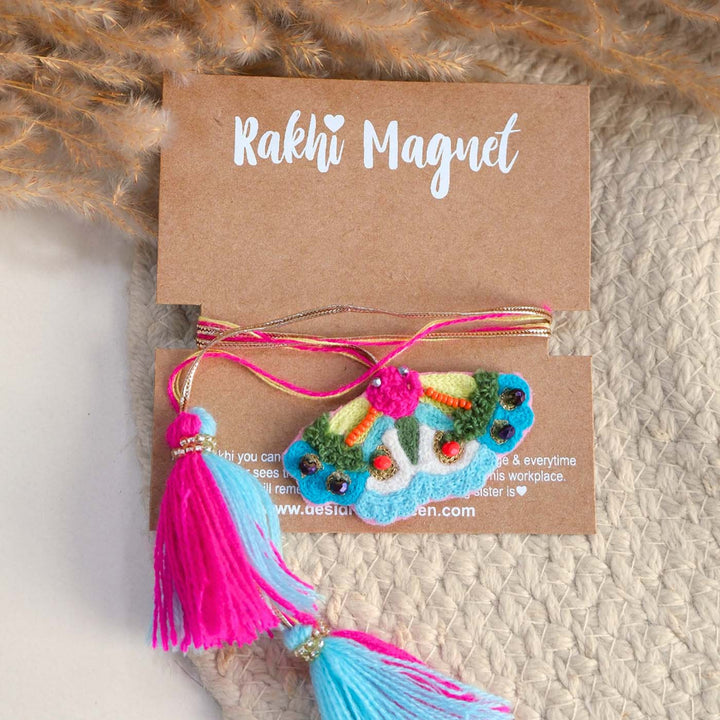 Handmade Thread Embroidered "Butterfly" Reusable Lumba Rakhi Magnet For Bhabhi