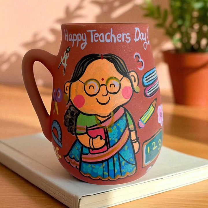 Photo Personalized Hand-Painted Teacher Theme Terracotta Mug