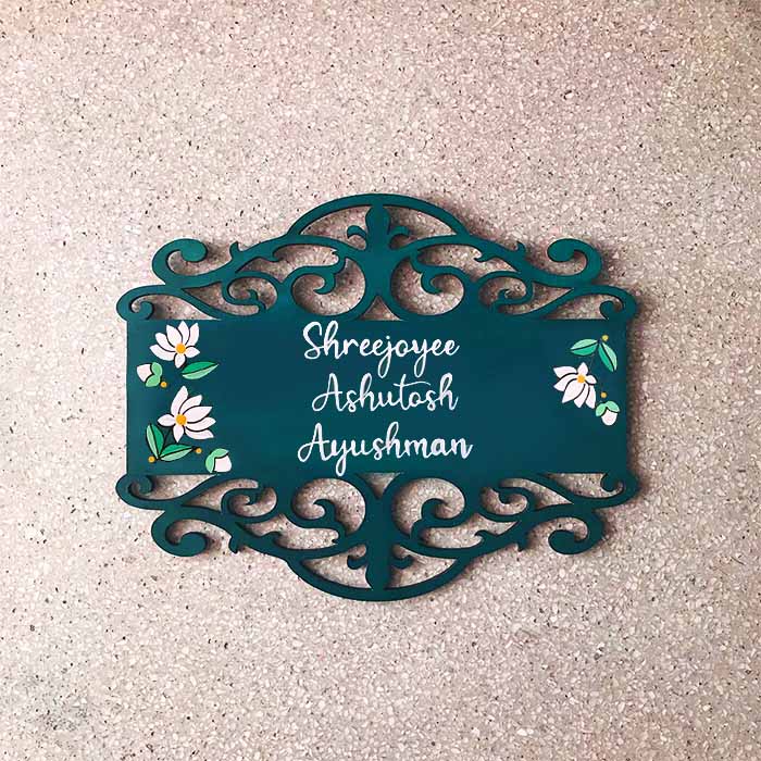 Rectangle Hand Painted Madhubani Art Name Plate 5 - Flat Lay Showing Name Personalization