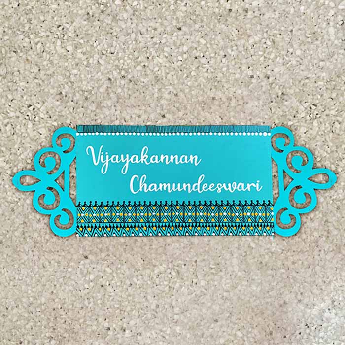 Small Rectangle Hand Painted Madhubani Art Name Plate 1 - Top Flat Lay with Name Personalization
