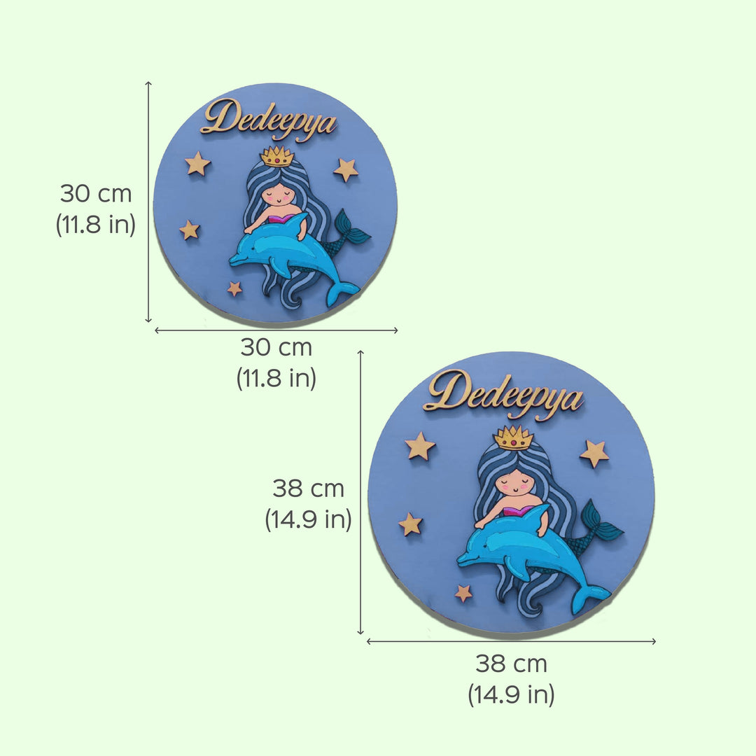Mermaid Theme Kids Name Plate - Dimension Chart with Two Sizes
