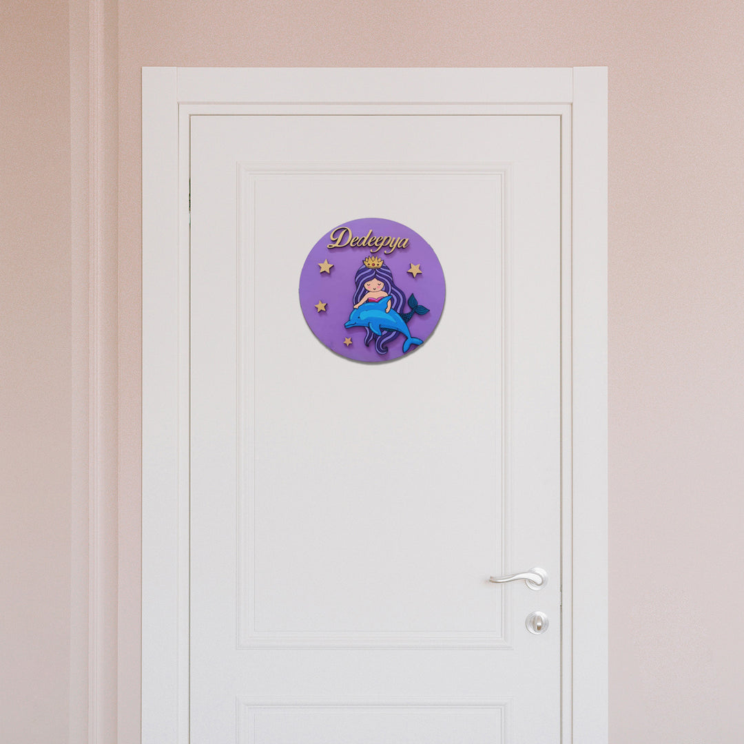 Mermaid Theme Kids Name Plate - Mounted on Door Front View