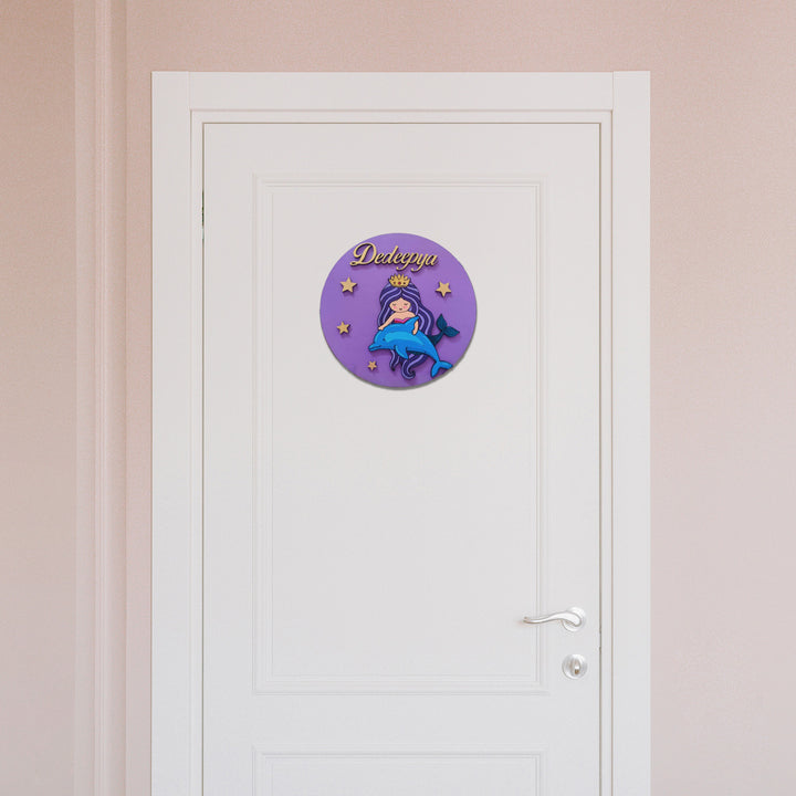 Mermaid Theme Kids Name Plate - Mounted on Door Front View