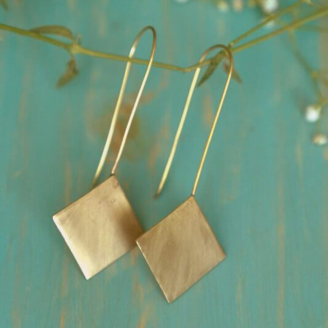 Minimalistic Rhombus Hooks Brass Earrings
