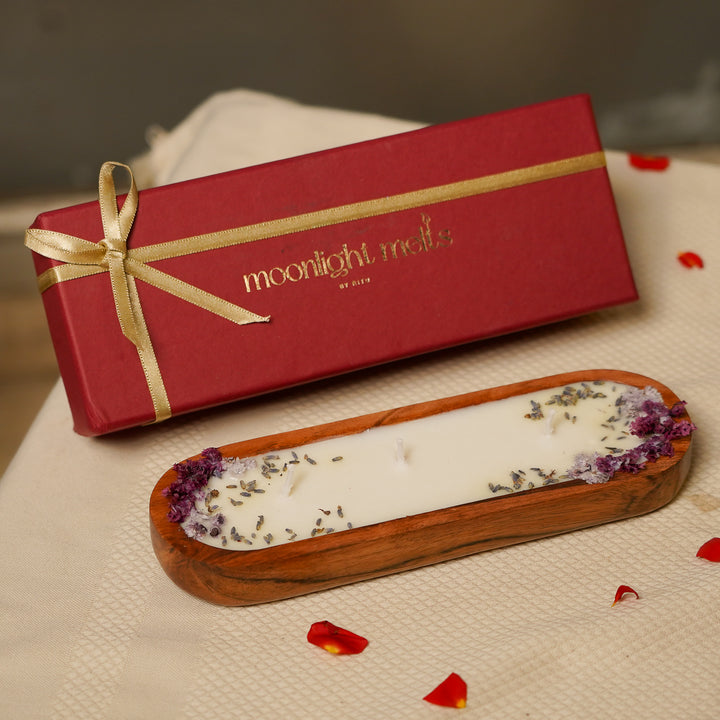 Handmade Bulgarian Rose Boat Shape Wooden Scented Candle