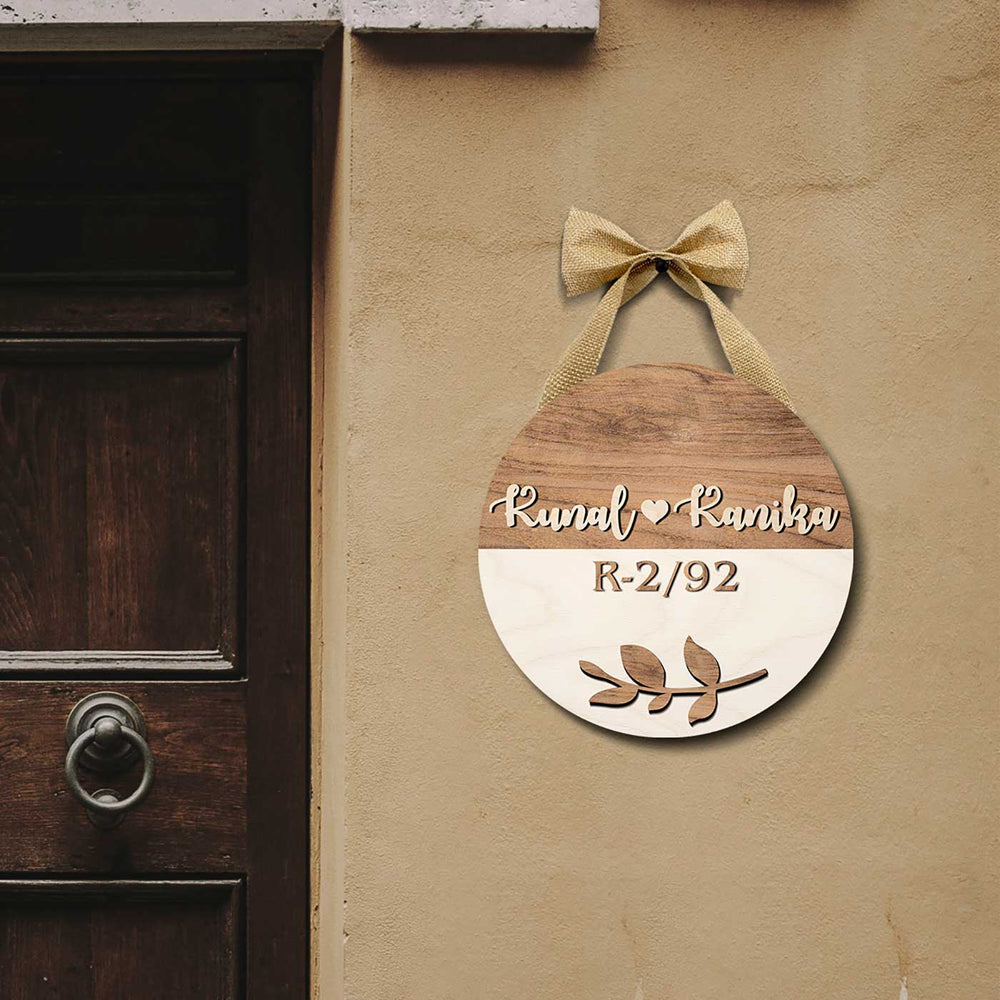 Minimalist 3D Name Plate For Couples Family 1 - Hanging on Outdoor Wall with Ribbon