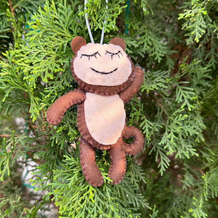 Handmade Monkey Kids Felt Ornament For Christmas Tree Decoration | Set Of 2