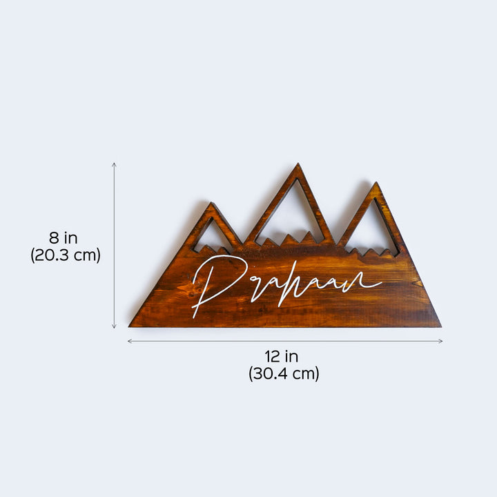 Handpainted Mountain Wooden Kids Name Plate - Dimension Chart with Personalization