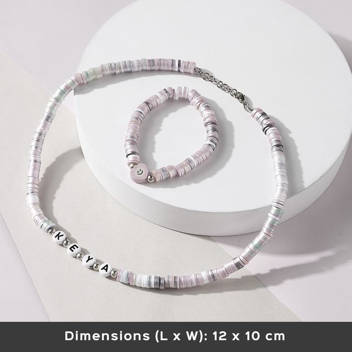 2 Pc | Personalized Multicolor Beaded Necklace & Bracelet Set For Girls