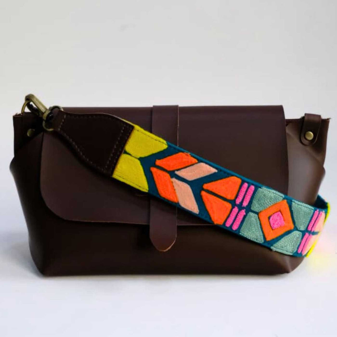 Handmade Solid Color Faux Leather Sling Bag With Changeable Strap