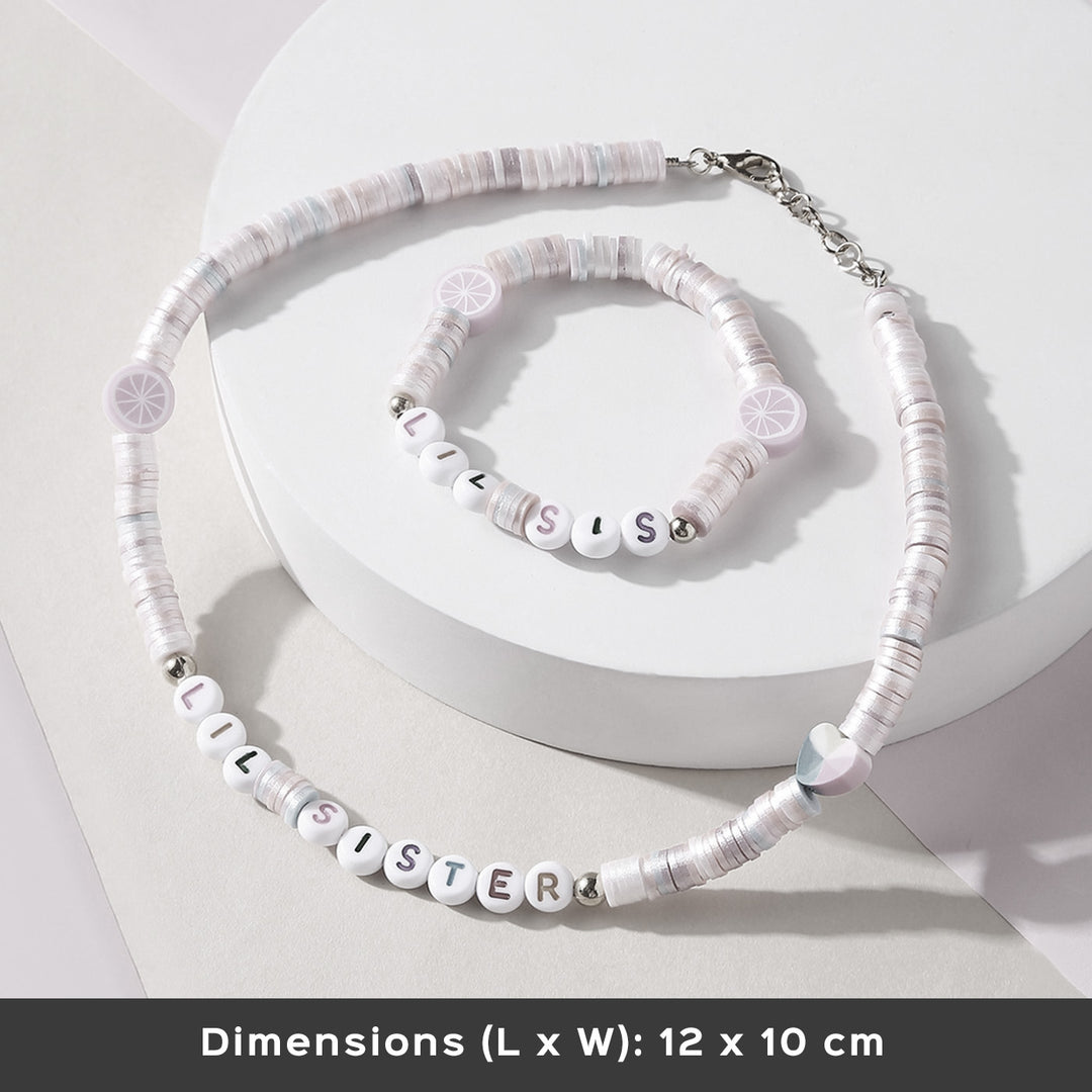 2 Pc | Personalized Pink Beaded Necklace & Bracelet Set For Girls
