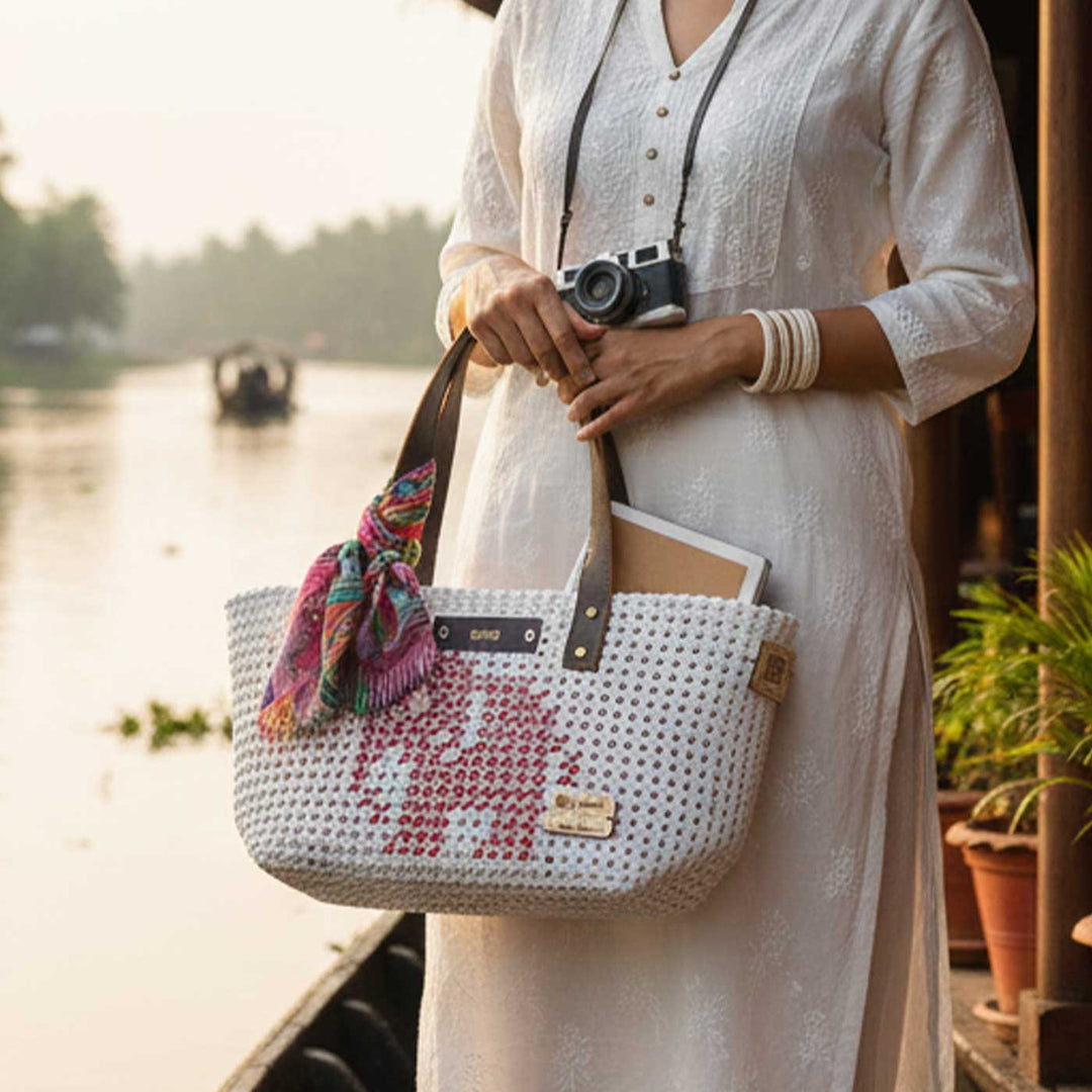 White Elephant Mukhya Knot Handmade Koodai Tote Bag