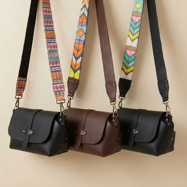Handmade Solid Color Faux Leather Sling Bag With Changeable Strap