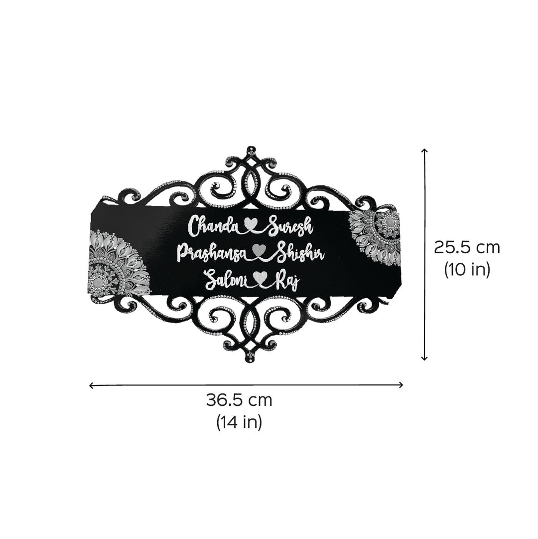 Personalized Handmade Dot Art Rectangle Mdf Wood Name Plate - Dimension Chart with Names