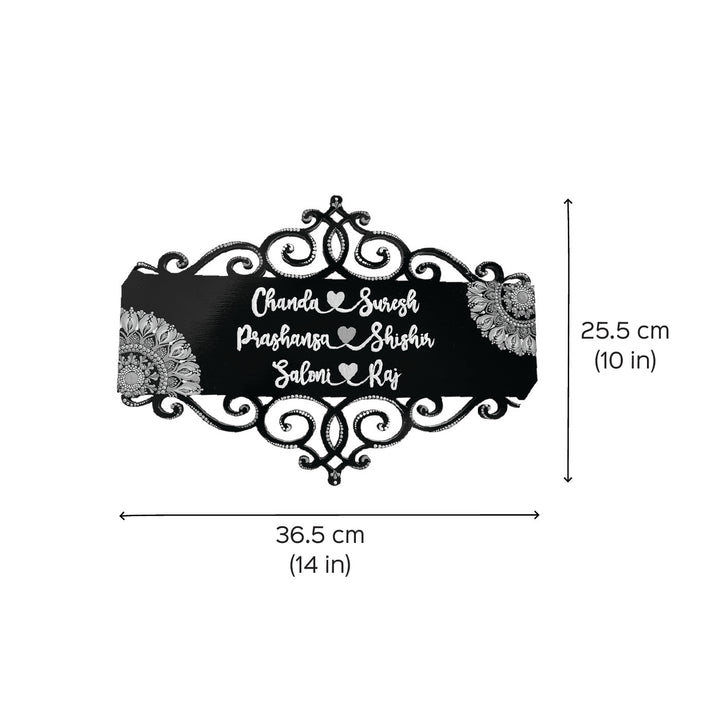 Personalized Handmade Dot Art Rectangle Mdf Wood Name Plate - Dimension Chart with Names