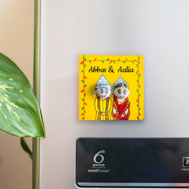 Personalised Hand-Painted Pebble Art Bengali Wedding Couple Wooden Decorative Plaque