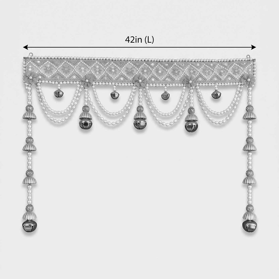 42 In | Handcrafted Mirror Work Golden Gota Patti Silk Toran With Pearls & Ghungroo