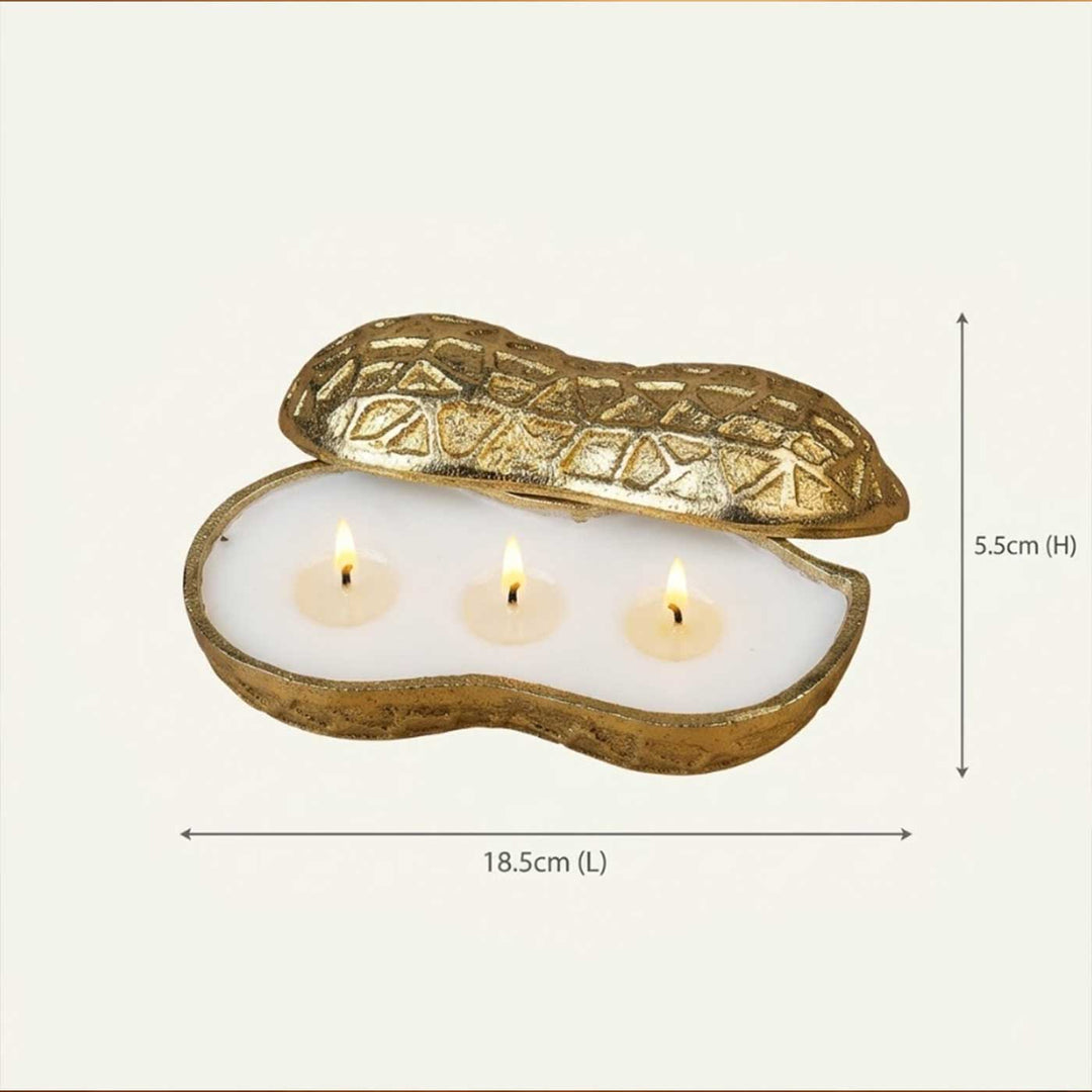 Handmade Gold-Toned Moongfali Peanut Shaped Oud Scented Soy Wax Urli Candle