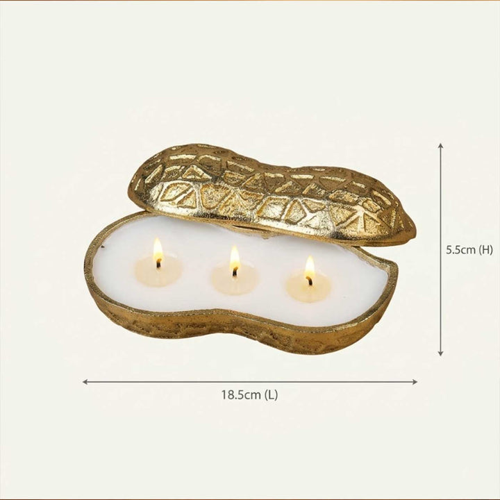 Handmade Gold-Toned Moongfali Peanut Shaped Oud Scented Soy Wax Urli Candle