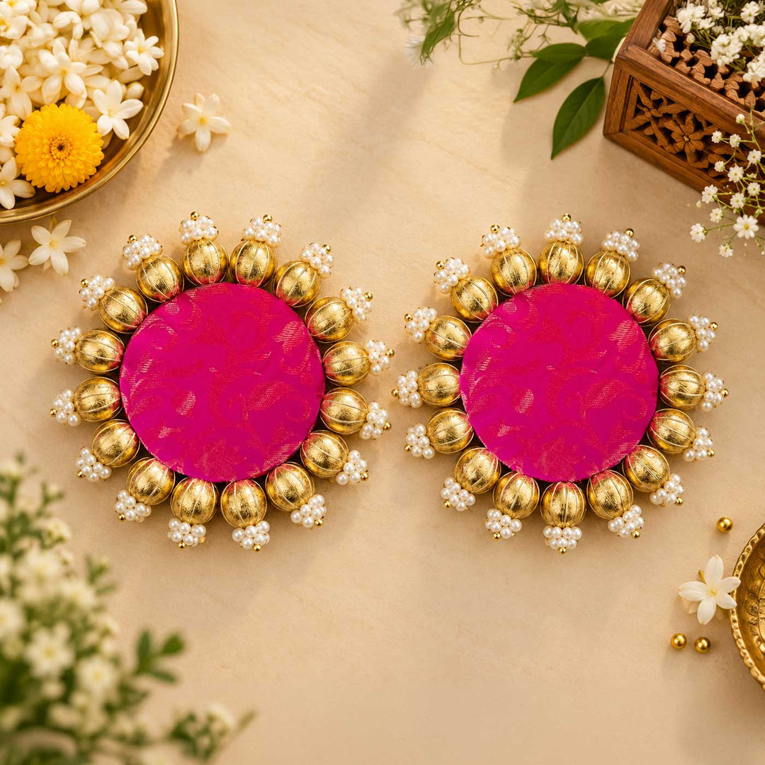 6 Inch | Handmade Gota Patti Round Rangoli Mat | Set Of 2