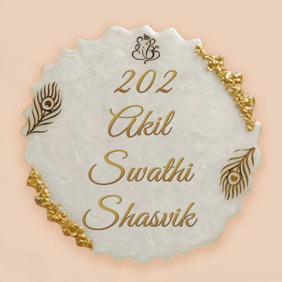 Personalized White And Gold Resin Name Plate For Family - Front View with Name Personalization