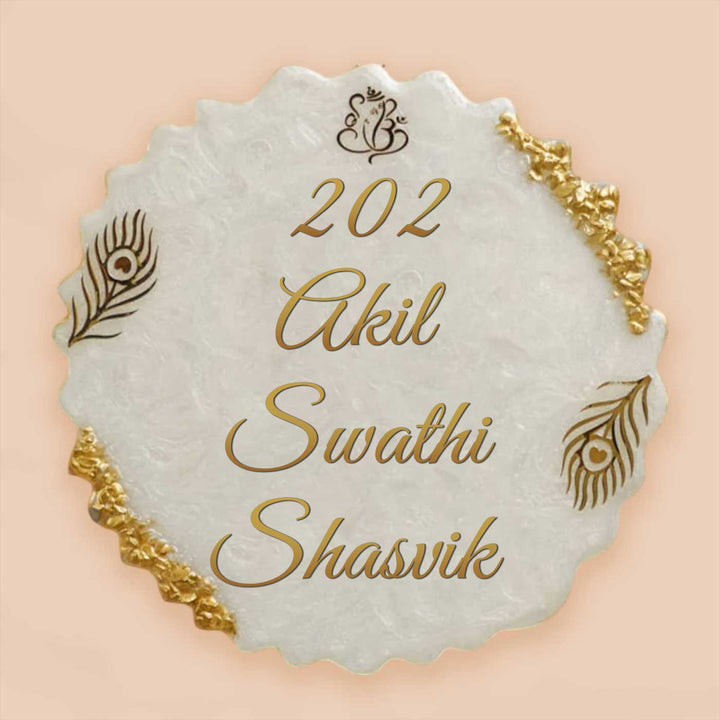 Personalized White And Gold Resin Name Plate For Family - Front View with Name Personalization