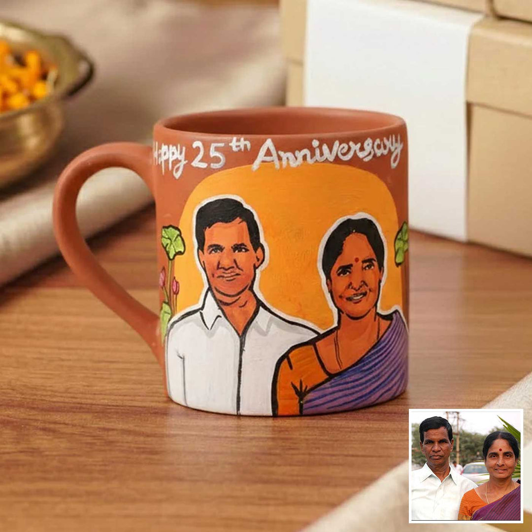 Anniversary Couple Photo Personalized Handpainted Terracotta Mug | 280 Ml