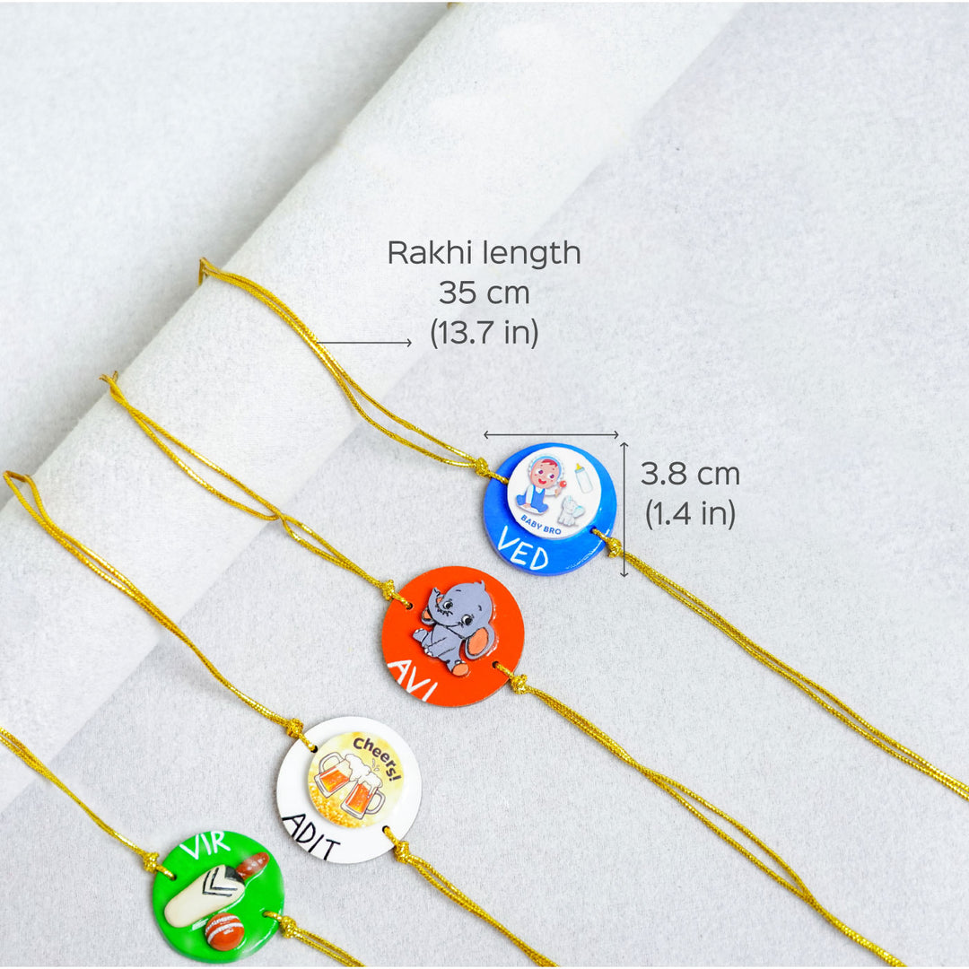 Handmade Personalized Clay Rakhi Keychain With Roli Chawal 1 - Dimension and Design Comparison