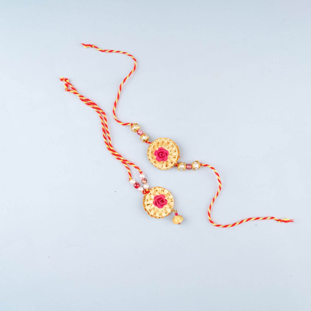 Ecofriendly Bamboo Rakhis For Bhaiya Bhabhi With Roli Chawal 7 - Three Rakhis Flat Layout