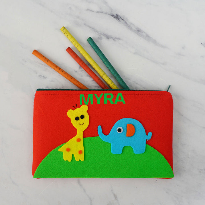 Personalized Kids Felt Stationery Pouch I Rocket Theme