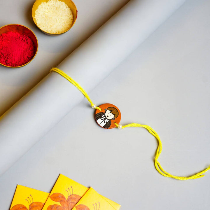 Personalized Profession Theme Terracotta Rakhi With Roli Chawal 2 - Styled with Traditional Items