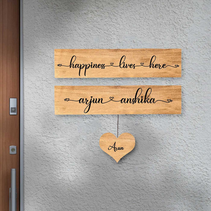 Minimalist 3D Wooden Nameplate For Family 1 - Mounted on Wall Personalized Example