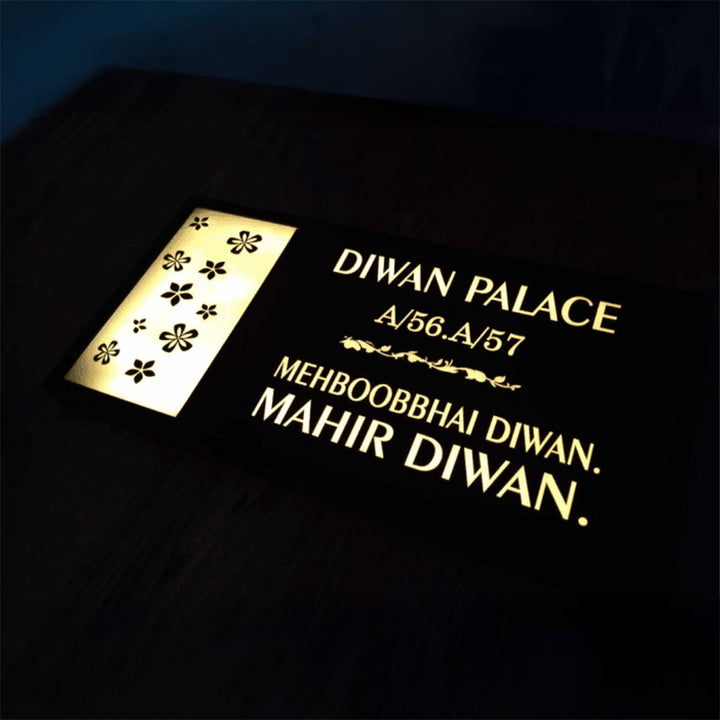 Personalized Floral Theme Acrylic LED Name Plate