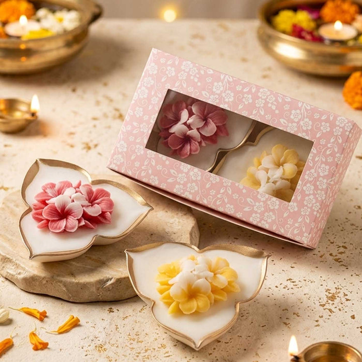 Set Of 2 | Handmade Tri Deep Floral Design Soy Wax Scented Candle