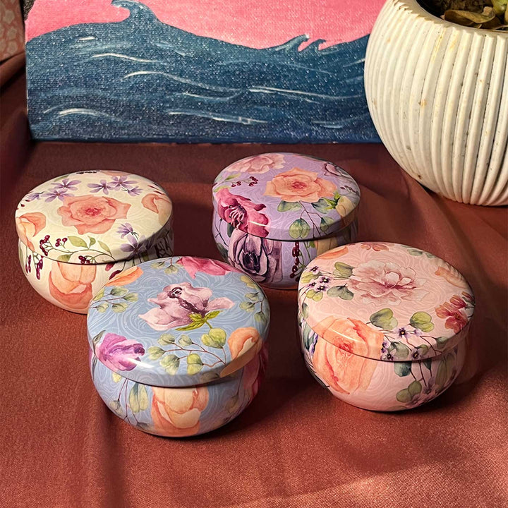 Set Of 4 | Handmade Mandala Design Tin Soy Wax Scented Candle