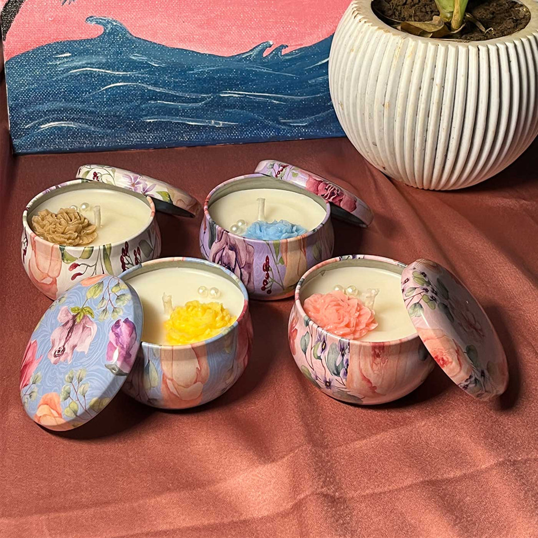 Set Of 4 | Handmade Mandala Design Tin Soy Wax Scented Candle