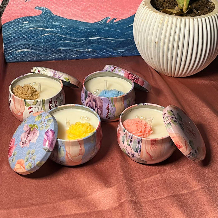 Set Of 4 | Handmade Mandala Design Tin Soy Wax Scented Candle