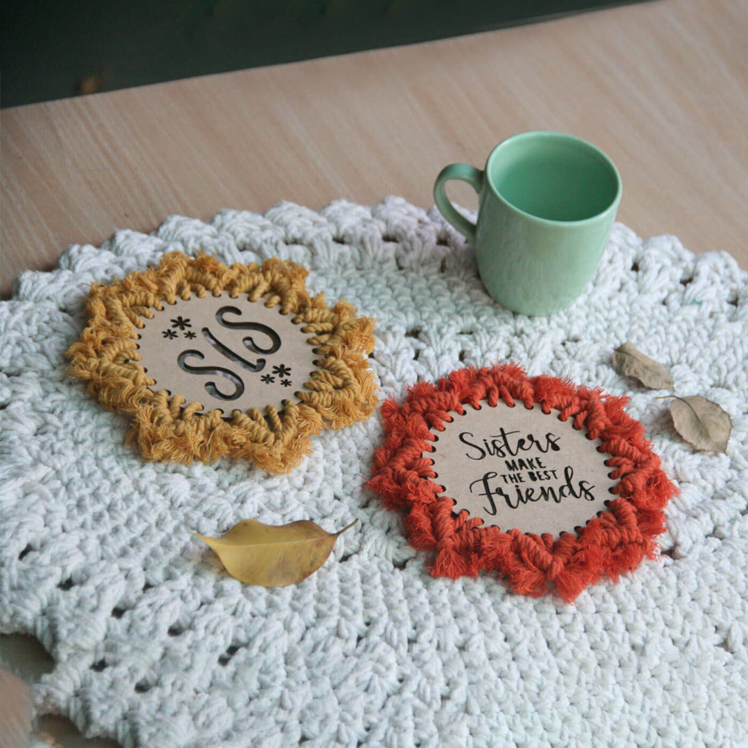 Handcrafted Personalized Macrame Coasters - Set of 2
